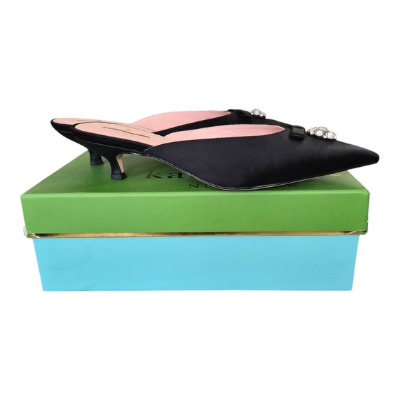 Kate Spade Darlene Satin Mules Black Pointed Toe Size 9 Classic - Picture 6 of 9